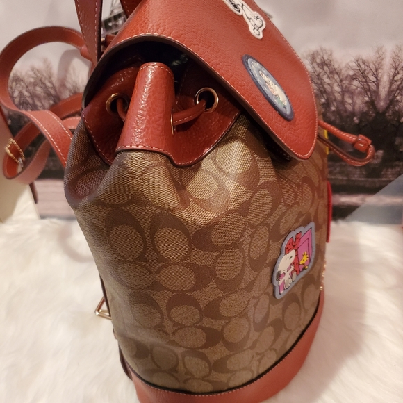 Coach Peanuts Dempsey Drawstring Backpack Bag (Redwood) - Picture 4 of 16